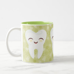 Niedliche Cartoon-Zähne - grüne Geschenk-Tasse Zweifarbige Tasse