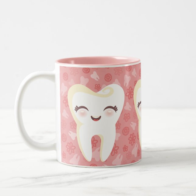 Niedliche Cartoon-Zähne - rosa Geschenk-Tasse Zweifarbige Tasse (Links)