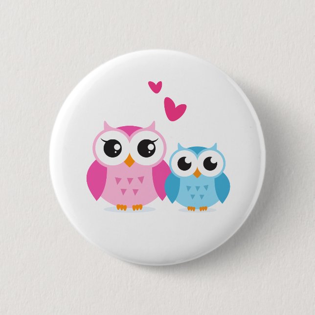 Niedliche Cartooneulen mit Herzen Button (Vorderseite)