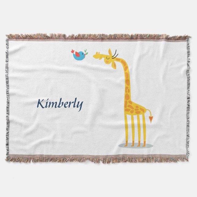 Niedliche Cartoongiraffe und -vogel Decke (Vorderseite)