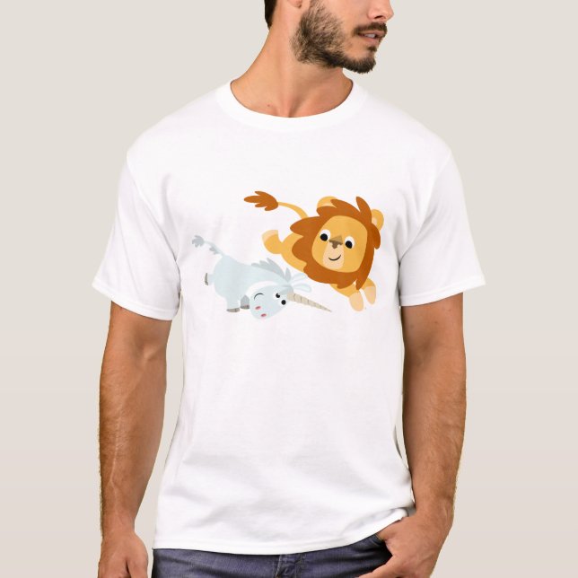 Niedliche Cartoonlöwe- und UnicornkindT - Shirt (Vorderseite)