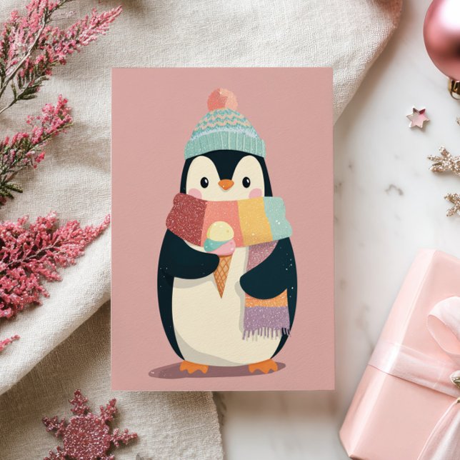 Niedliche Cartoony Pinguin Eating Ice Creme New Ye Postkarte (Von Creator hochgeladen)