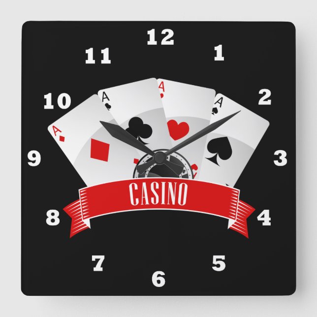 Niedliche Casino-Spielkarten-Decke Quadratische Wanduhr (Vorderseite)