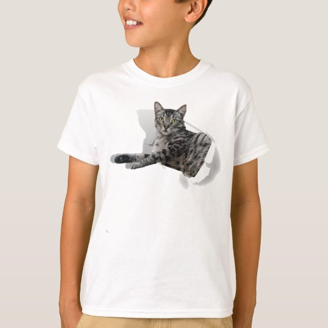 Niedliche Cat 3D Grafik lustige Illusion beliebt T-Shirt (Vorderseite)