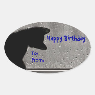 Niedliche Cat Birthday-Geschenke Selbstklebemarken Ovaler Aufkleber