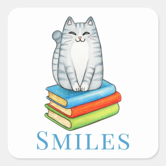 Niedliche Cat Bookworm Lesebuch Lover Liebe Quadratischer Aufkleber (Vorderseite)