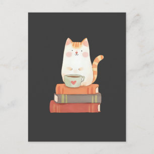 Niedliche Cat & Coffee Tasse für Buchliebhaber Postkarte