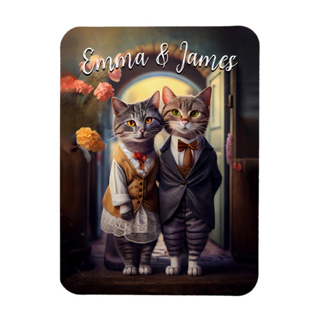Niedliche Cat Couple Wedding - individuell einstel Magnet (Vertikal)