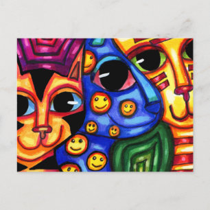Niedliche Cat Faces bunt tierische Kunst Feiertagspostkarte