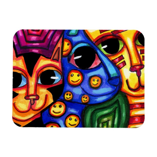Niedliche Cat Faces bunt tierische Kunst Magnet (Horizontal)