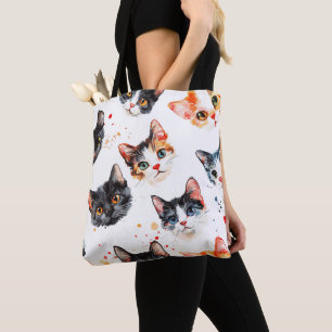 Niedliche Cat Faces Muster Tote Beutel Stilvoll &  Tasche