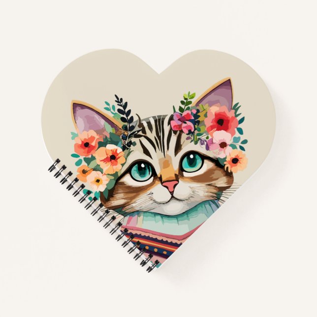 Niedliche Cat Floral Watercolor Notizbuch (Vorderseite)