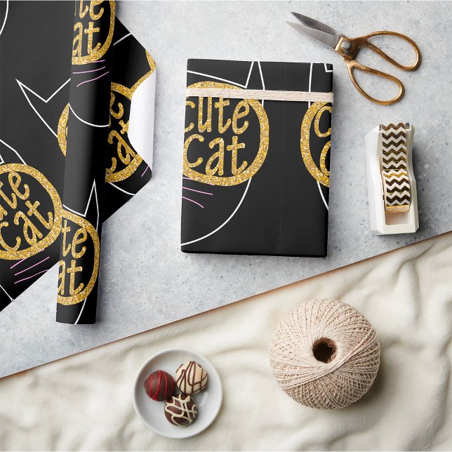 Niedliche Cat Glasses Graphic Gold Glitzer Kitty F Geschenkpapier (Von Creator hochgeladen)