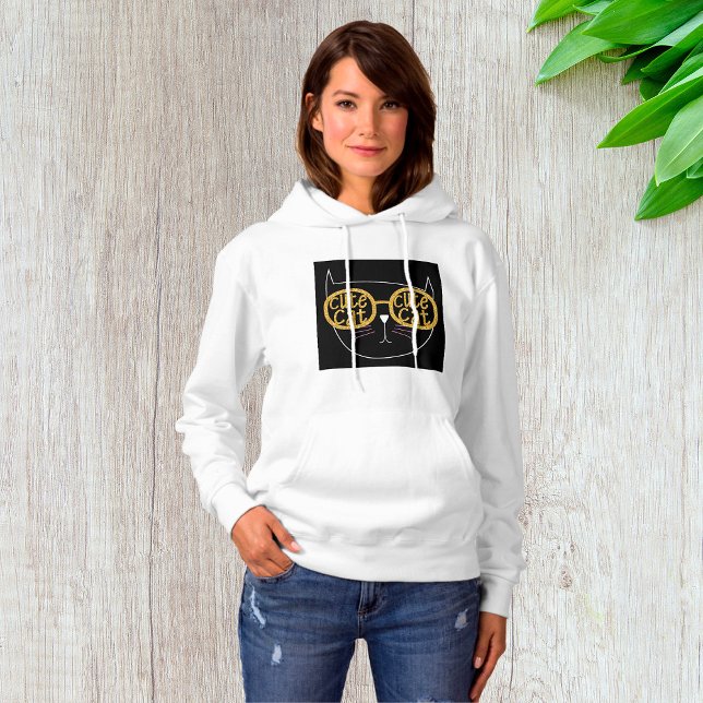 Niedliche Cat Glasses Graphic Gold Glitzer Kitty F Hoodie (Von Creator hochgeladen)