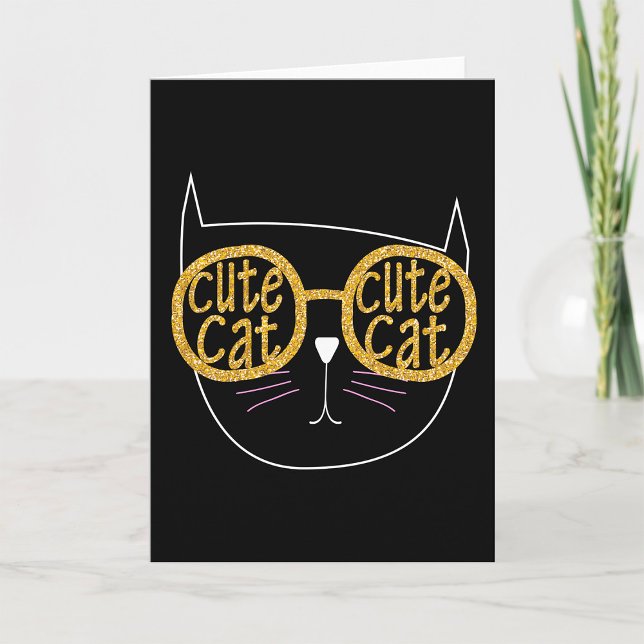 Niedliche Cat Glasses Graphic Gold Glitzer Kitty F Karte (Von Creator hochgeladen)