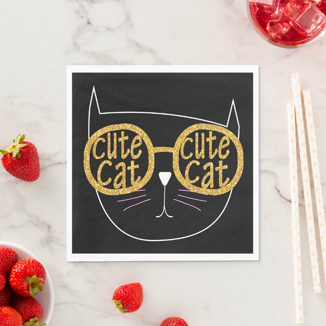 Niedliche Cat Glasses Graphic Gold Glitzer Kitty F Serviette (Von Creator hochgeladen)