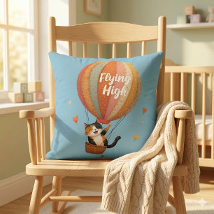 Niedliche Cat Hot Air Ballon Whimsikkunst Kissen