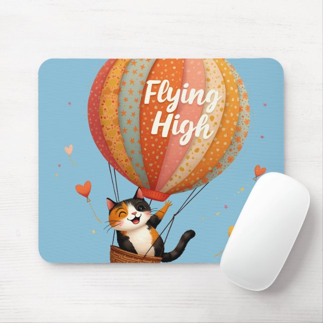 Niedliche Cat Hot Air Ballon Whimsikkunst Mousepad (Mit Mouse)