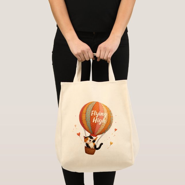 Niedliche Cat Hot Air Ballon Whimsikkunst Tragetasche (Vorderseite (Produkt))