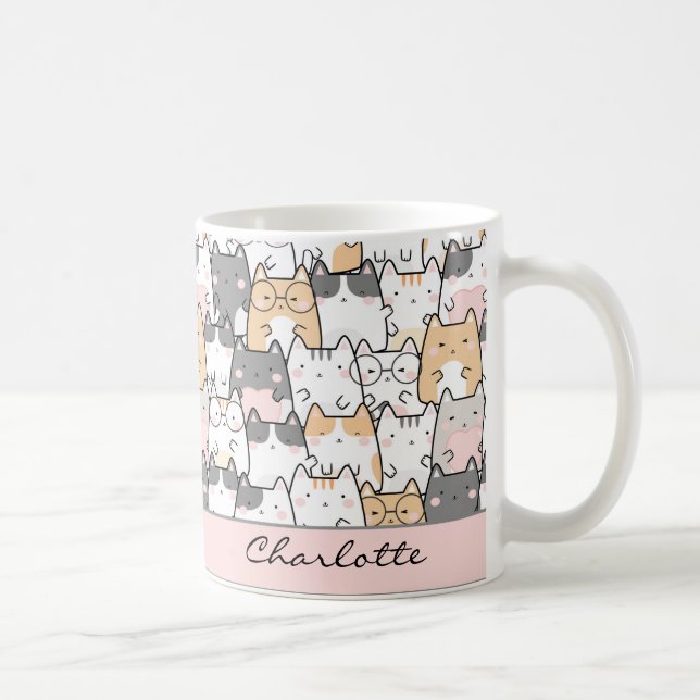 Niedliche Cat Kawaii Muster Kaffeemaschine Tasse (Rechts)