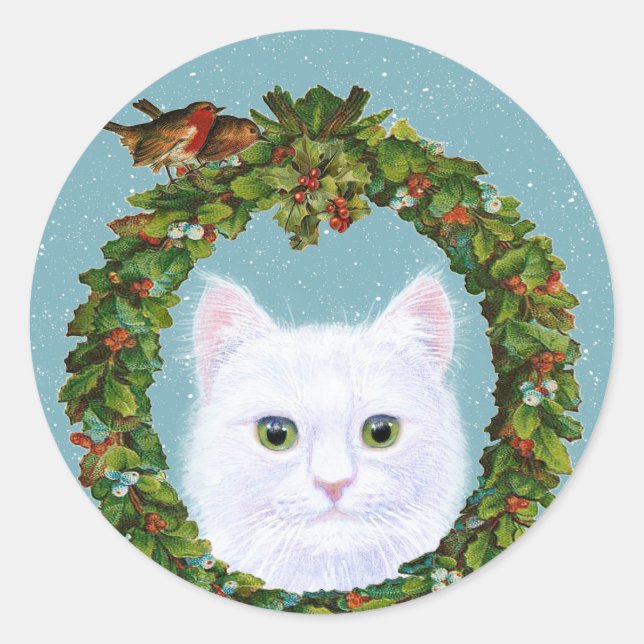 Niedliche Cat Kitten Birds Kleider Aufkleber (Vorderseite)