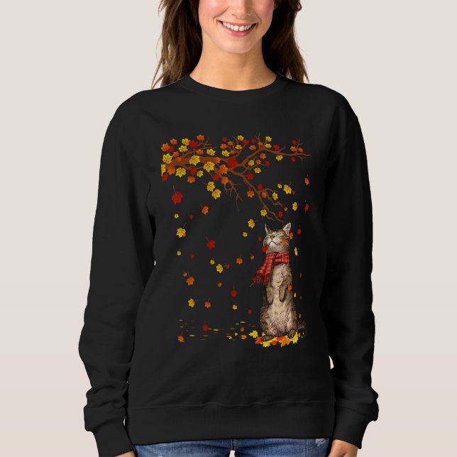Niedliche Cat Kitty Herbst Herbstlaub Männer Fraue Sweatshirt (Vorderseite)