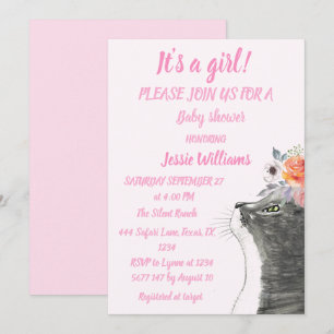 Niedliche Cat Kitty Kitten Pink Girl Babydusche Einladung