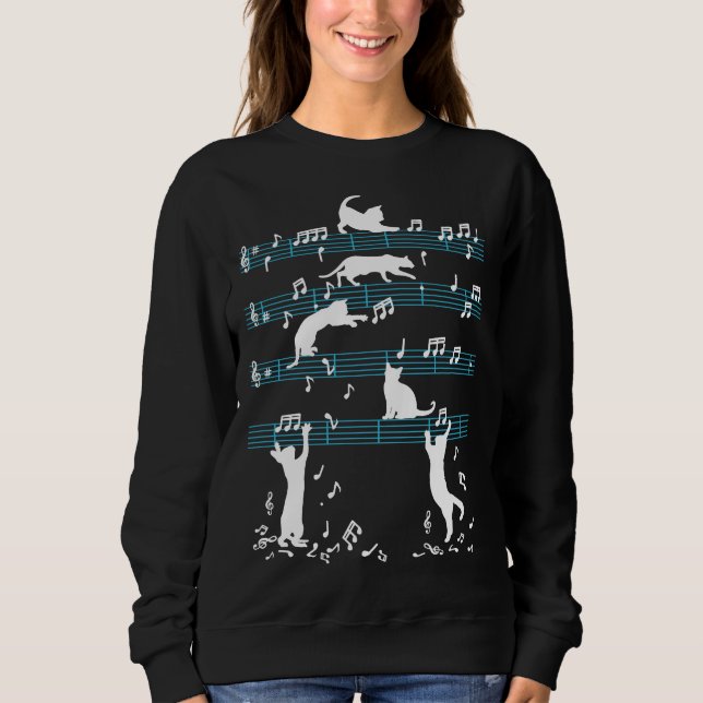 Niedliche Cat Kitty Playing Musiknote Sweatshirt (Vorderseite)