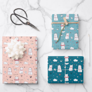 Niedliche Cat-Liebe zum Verpacken von Papierblätte Geschenkpapier Set