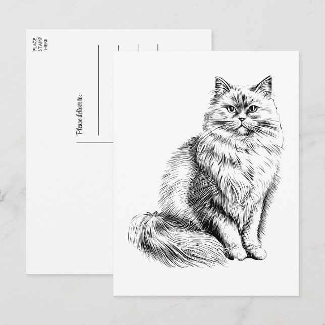 Niedliche Cat Lover Illustration Hallo, Miss You,  Postkarte (Vorne/Hinten)