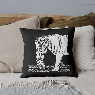 Niedliche Cat Mama Tiger Schwarz-weißer Dschungelw Kissen