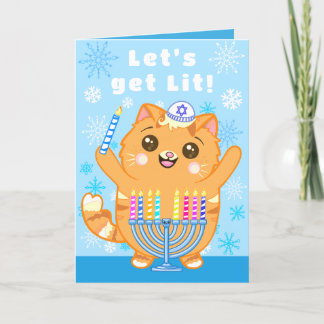 Niedliche Cat Menorah "Lass's Get Lit" Hanukkah Ca Dankeskarte