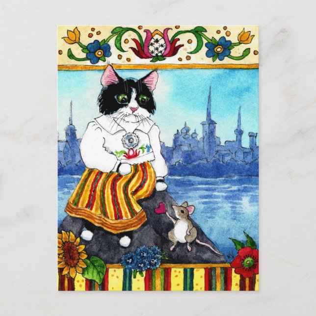 Niedliche Cat Mouse Estnischer Folklore-Mythos Pos Postkarte (Vorderseite)