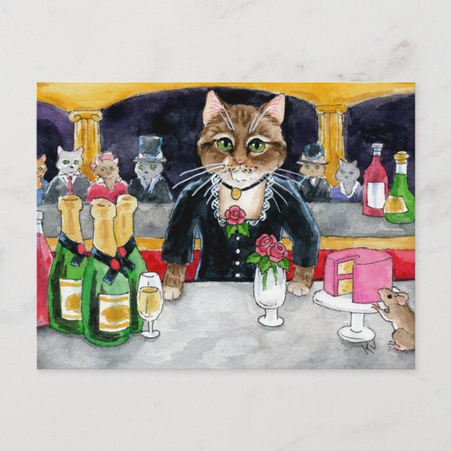 Niedliche Cat Mouse Paris Nachtclub Postkarte (Vorderseite)
