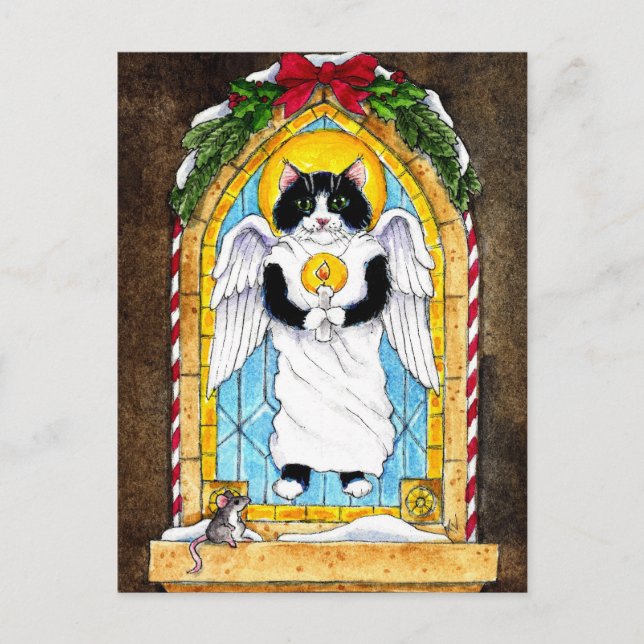 Niedliche Cat Mouse Weihnachtspostkarte Postkarte (Vorderseite)