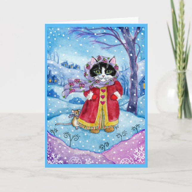 Niedliche Cat Mouse Winter Valentine Liebe Karte (Vorderseite)