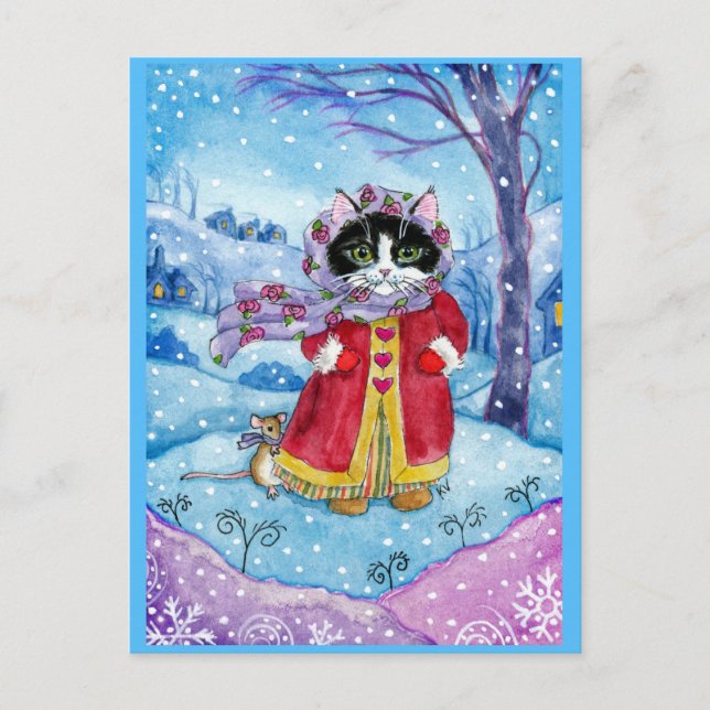 Niedliche Cat Mouse Winter Valentinstag Postkarte (Vorderseite)