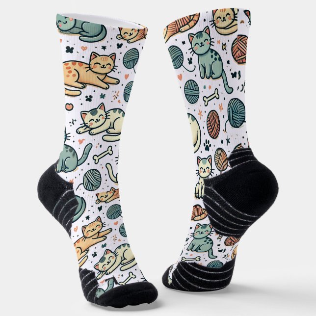 Niedliche Cat Pattern Socken - Adortable Feline De (Gewinkelt)