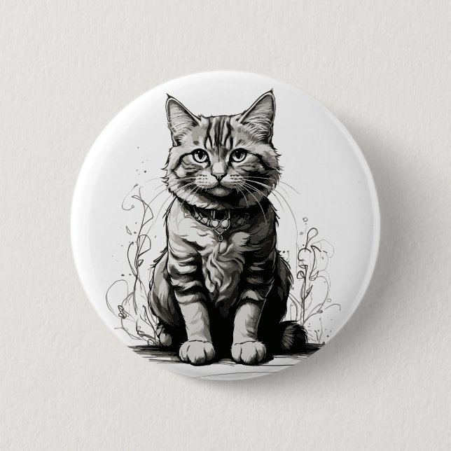 Niedliche Cat Pencil Sketch Button (Vorderseite)