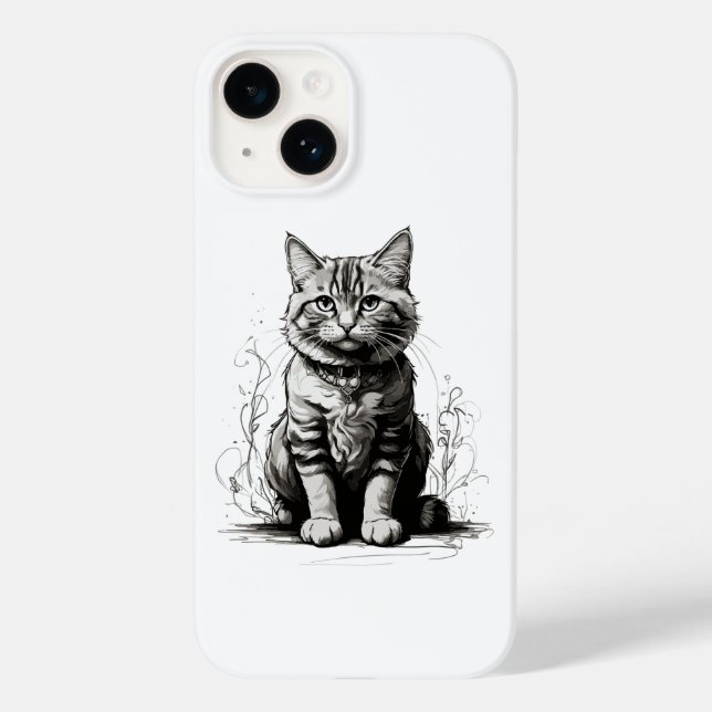 Niedliche Cat Pencil Sketch Case-Mate iPhone 14 Hülle (Rückseite)