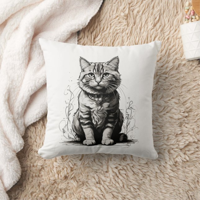 Niedliche Cat Pencil Sketch Kissen (Decke)