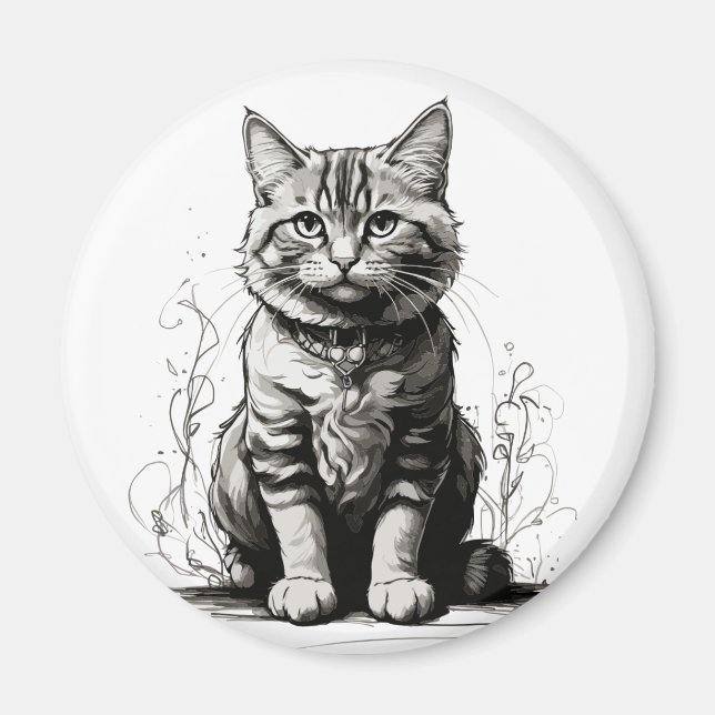 Niedliche Cat Pencil Sketch Magnet (Vorne)
