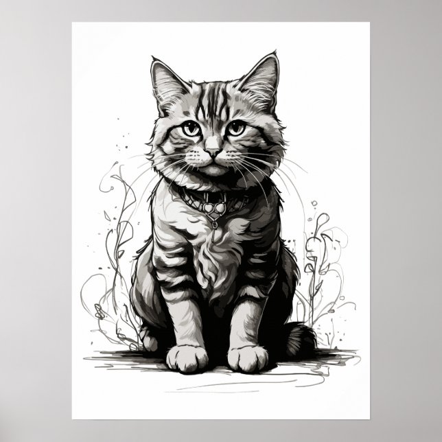Niedliche Cat Pencil Sketch Poster (Vorne)