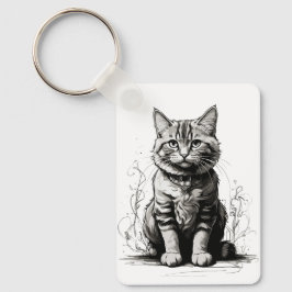 Niedliche Cat Pencil Sketch Schlüsselanhänger