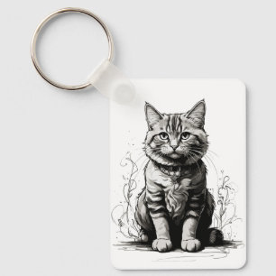 Niedliche Cat Pencil Sketch Schlüsselanhänger