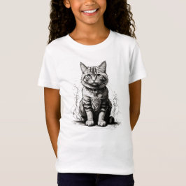 Niedliche Cat Pencil Sketch T-Shirt