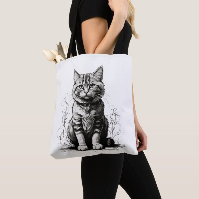 Niedliche Cat Pencil Sketch Tasche (Von Nahem)
