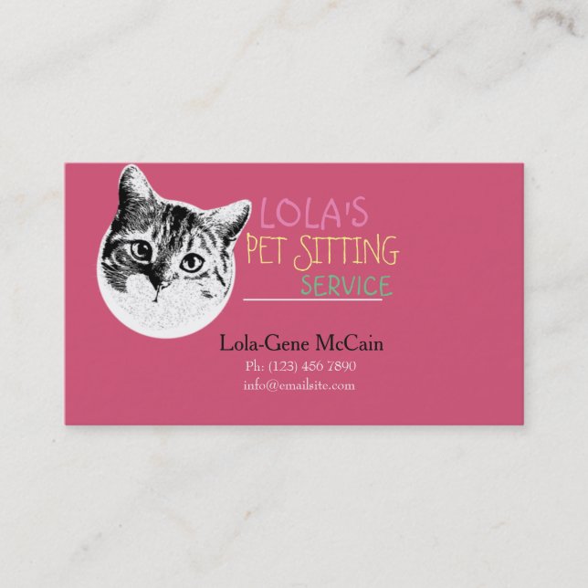 Niedliche Cat Pet Sitting Service Visitenkarte (Vorderseite)