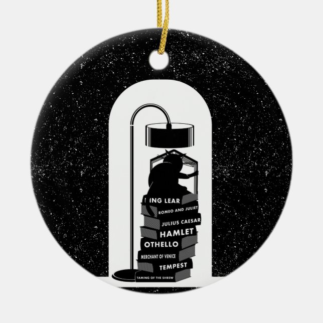 Niedliche Cat Reading Shakespeare Plays Keramikornament (Vorne)