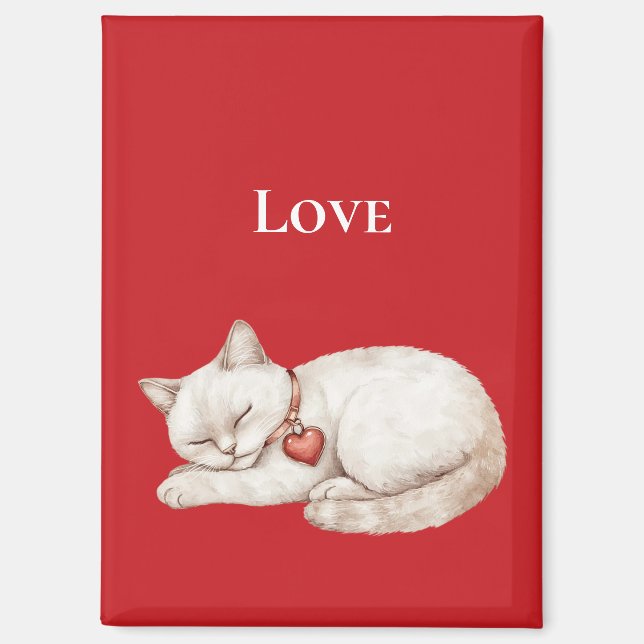 Niedliche Cat Red Heart Liebe Magnet (Vorderseite)